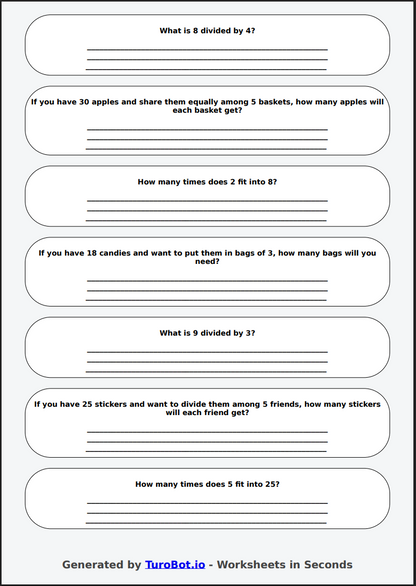 Math - Division Facts (1-10) - Year 3 - Quick Division