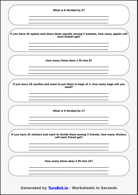 Math - Division Facts (1-10) - Year 3 - Quick Division