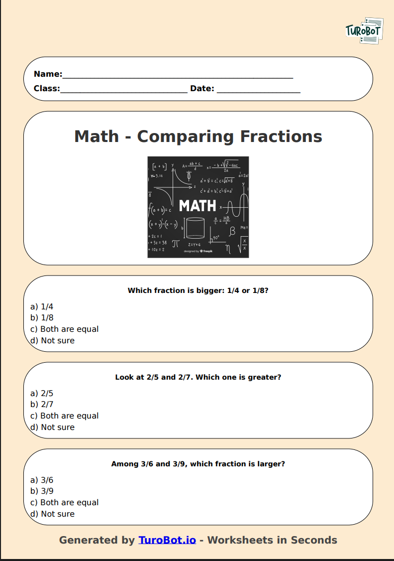 Math - Comparing Fractions (Same Denominator) - Year 3 - Which is Bigger