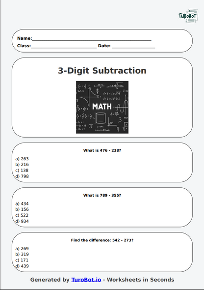 Math - 3-Digit Subtraction without Regrouping - Year 4 - Subtract 3-Digit Numbers