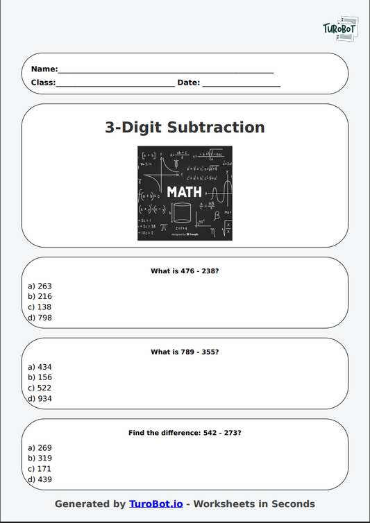 Math - 3-Digit Subtraction with Regrouping - Year 3 - Take Away Big Numbers
