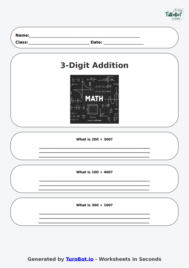 Math - 3-Digit Addition without Regrouping - Year 3 - Add 3-Digit Numbers