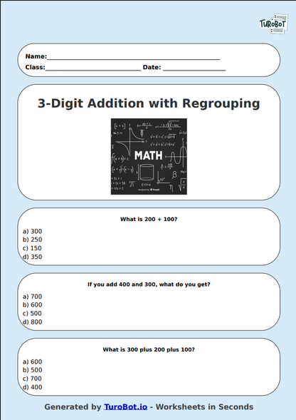 Math - 3-Digit Addition with Regrouping - Year 3 - Add Big Numbers