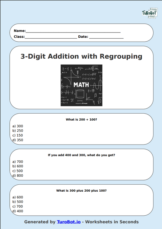Math - 3-Digit Addition with Regrouping - Year 3 - Add Big Numbers