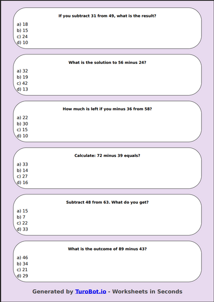 Math - 2-Digit Subtraction without Regrouping - Year 3 - Easy 2-Digit Subtraction