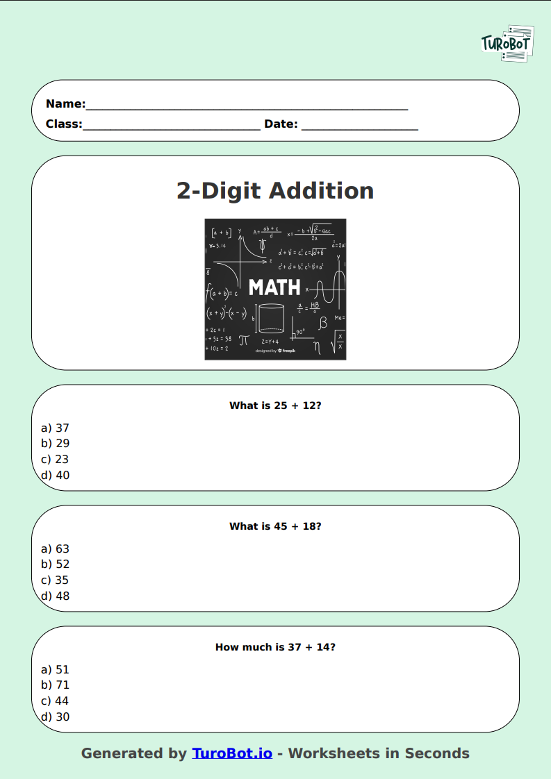 Math - 2-Digit Addition without Regrouping - Year 3 - Easy 2-Digit Addition