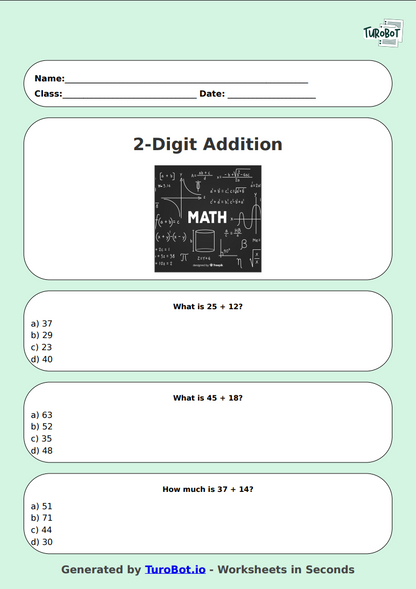 Math - 2-Digit Addition without Regrouping - Year 3 - Easy 2-Digit Addition