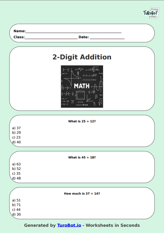 Math - 2-Digit Addition without Regrouping - Year 3 - Easy 2-Digit Addition