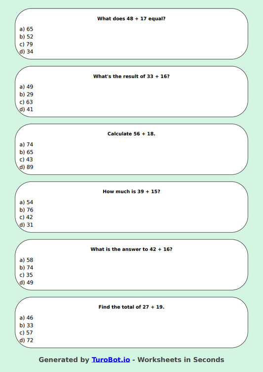 Math - 2-Digit Addition without Regrouping - Year 3 - Easy 2-Digit Addition