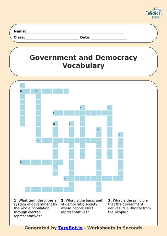 Social Studies - Year 12 - Crossword - Government and Democracy Vocabulary