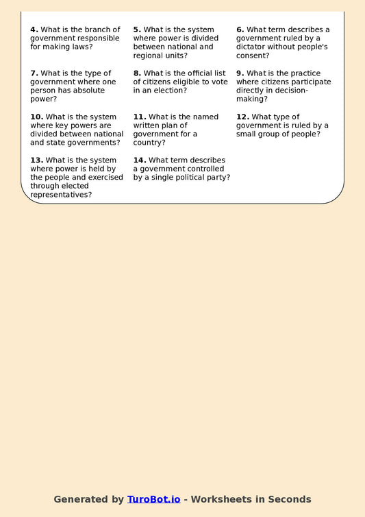 Social Studies - Year 12 - Crossword - Government and Democracy Vocabulary