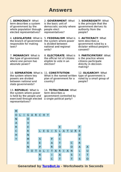 Social Studies - Year 12 - Crossword - Government and Democracy Vocabulary