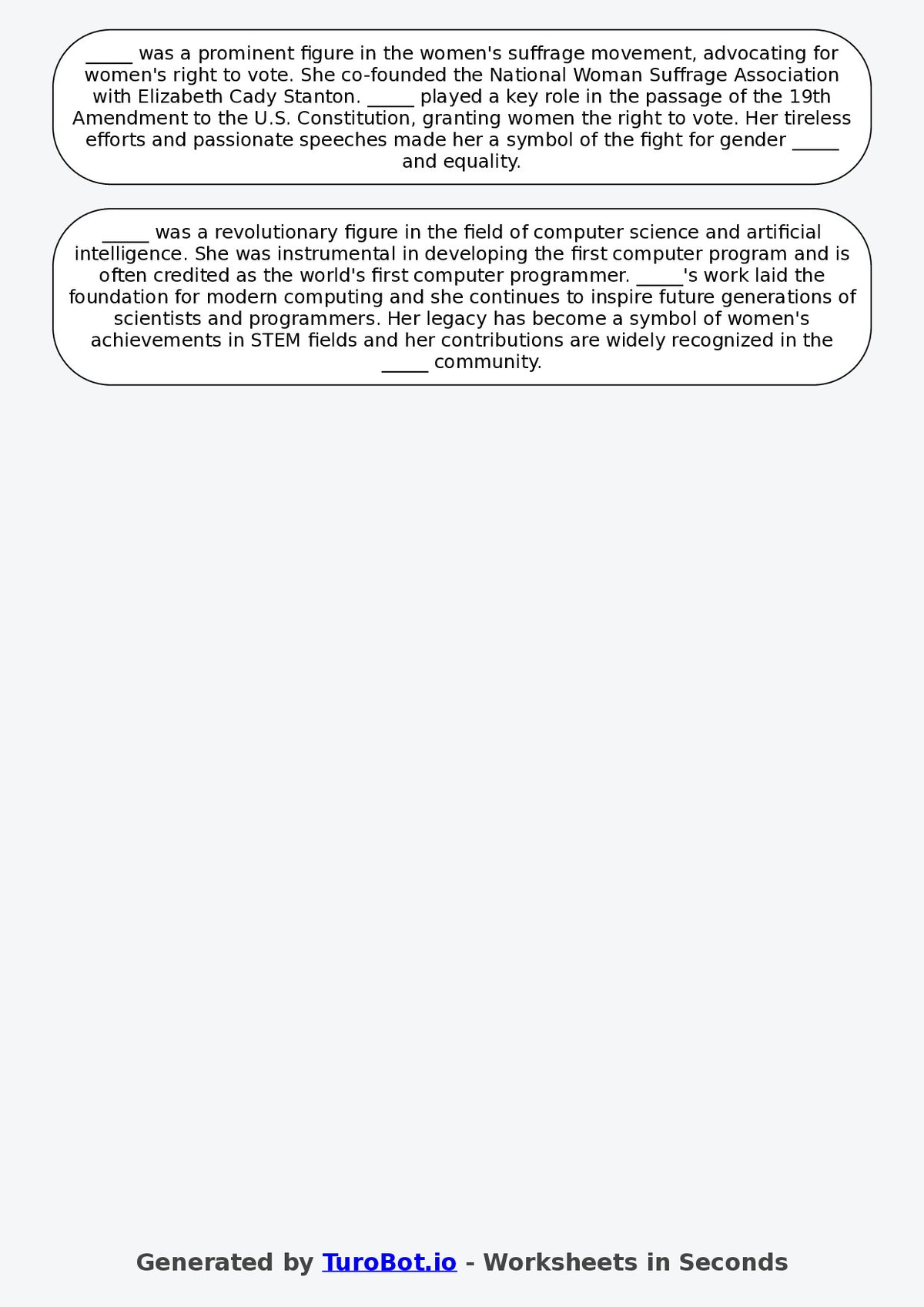 Year 6 Social Studies Fill in the Blanks Worksheet – Famous Historical Figures