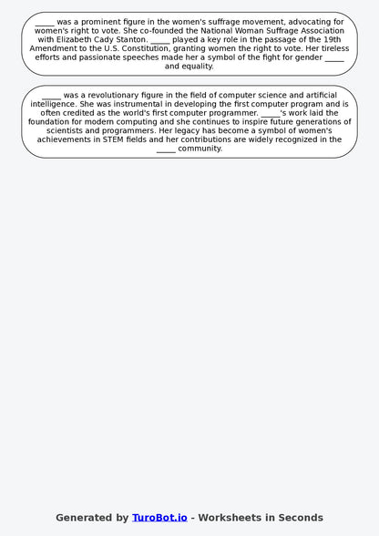 Year 6 Social Studies Fill in the Blanks Worksheet – Famous Historical Figures