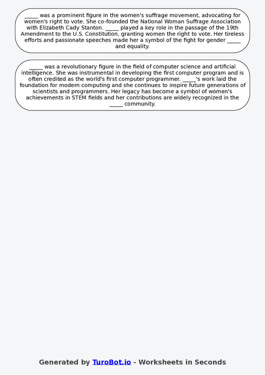 Year 6 Social Studies Fill in the Blanks Worksheet – Famous Historical Figures