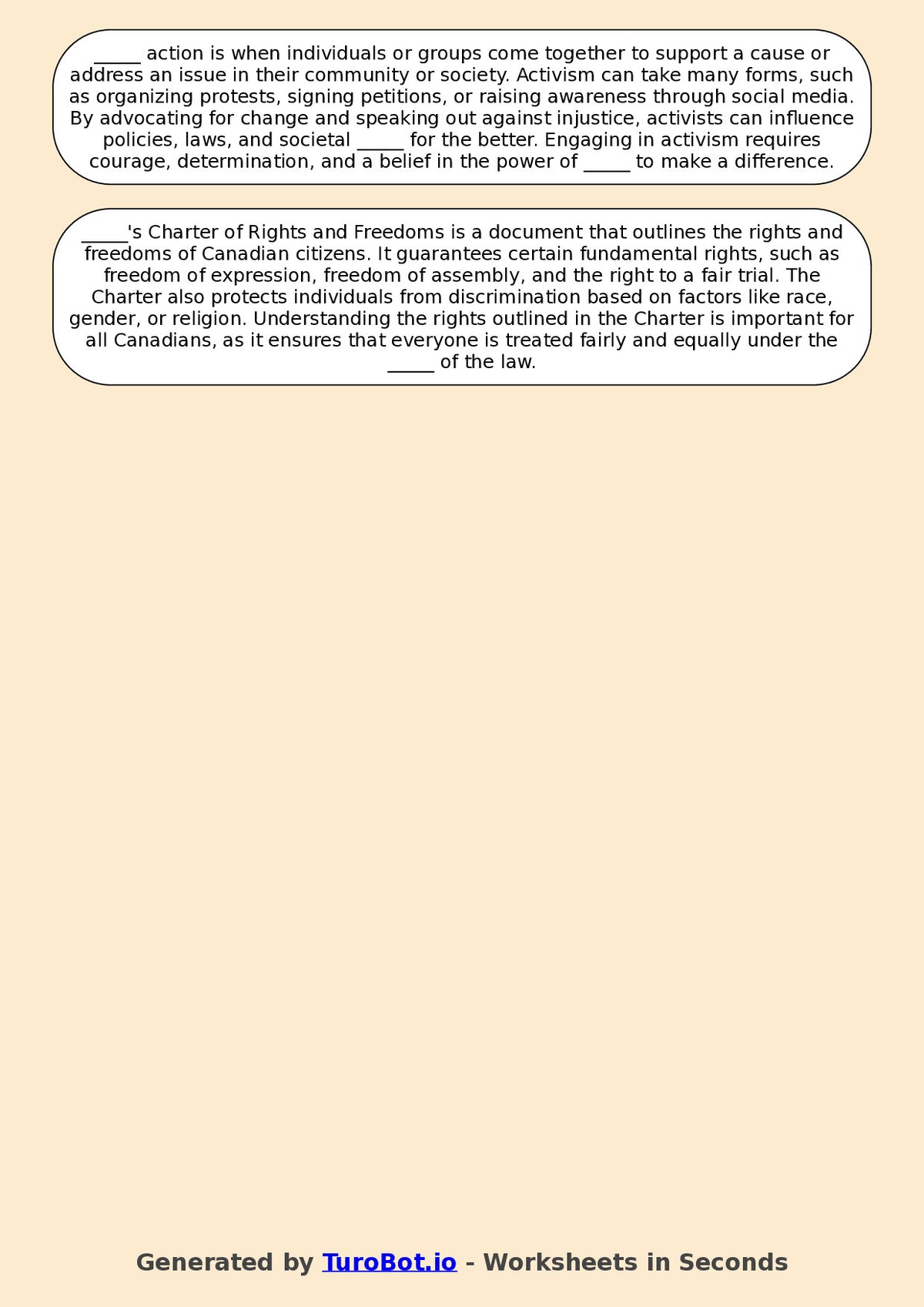 Year 6 Social Studies Fill in the Blanks Worksheet – Rules, Laws, and Rights