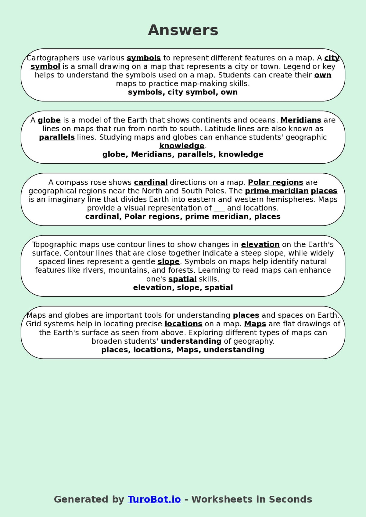 Year 8 Social Studies Fill in the Blanks Worksheet – Maps and Globes Vocabulary