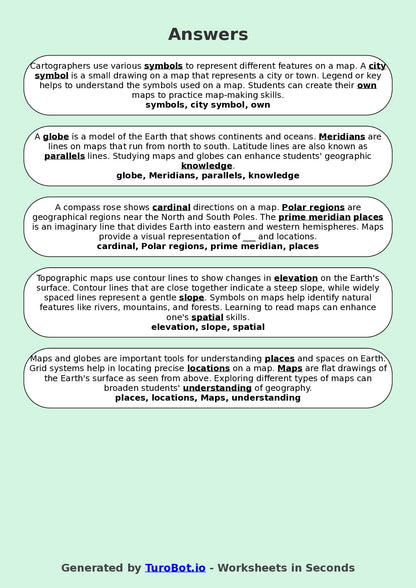 Year 8 Social Studies Fill in the Blanks Worksheet – Maps and Globes Vocabulary