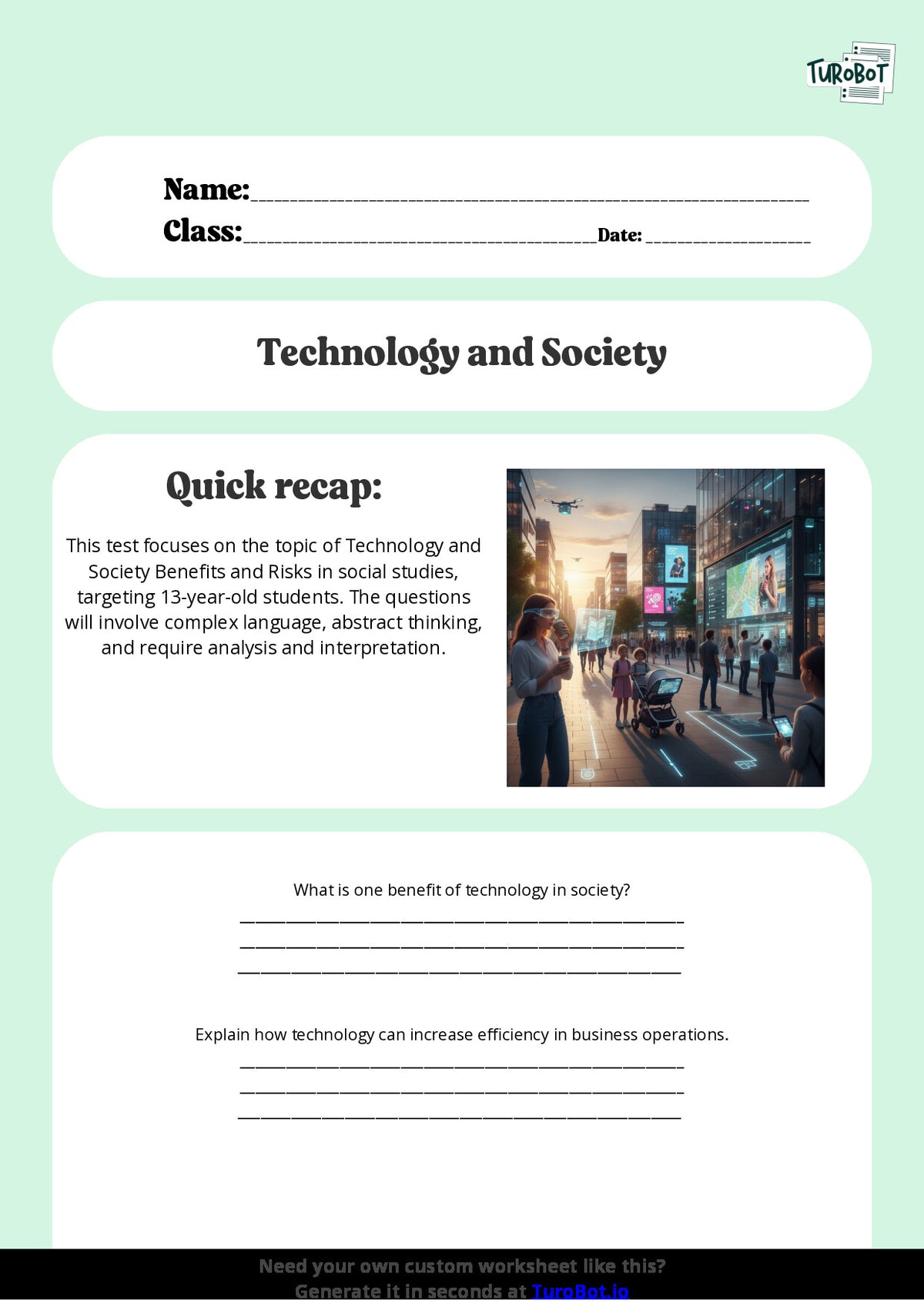 Free Worksheet - Year 8 Social Studies Technology and Society Benefits and Risks Multiple Choice
