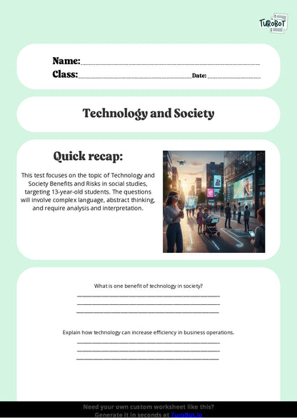 Free Worksheet - Year 8 Social Studies Technology and Society Benefits and Risks Multiple Choice