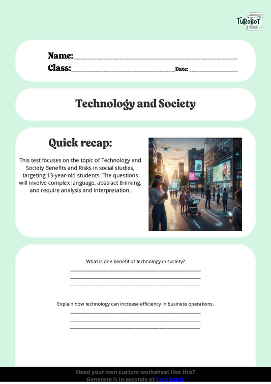 Free Worksheet - Year 8 Social Studies Technology and Society Benefits and Risks Multiple Choice