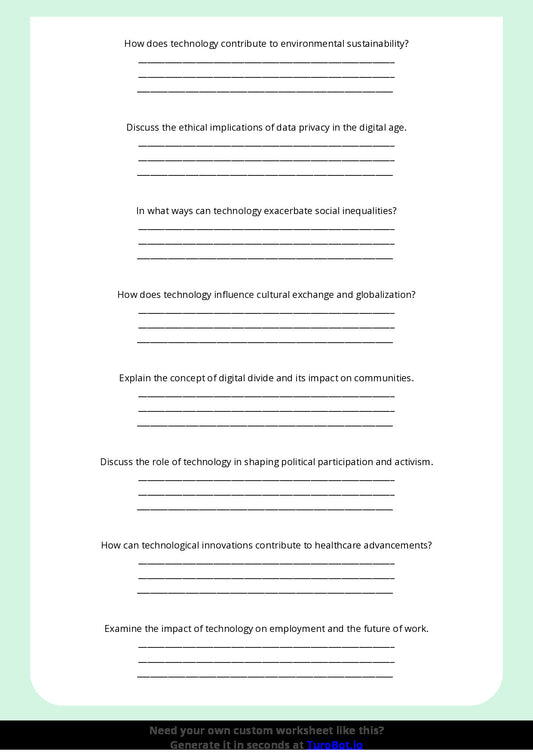 Free Worksheet - Year 8 Social Studies Technology and Society Benefits and Risks Multiple Choice