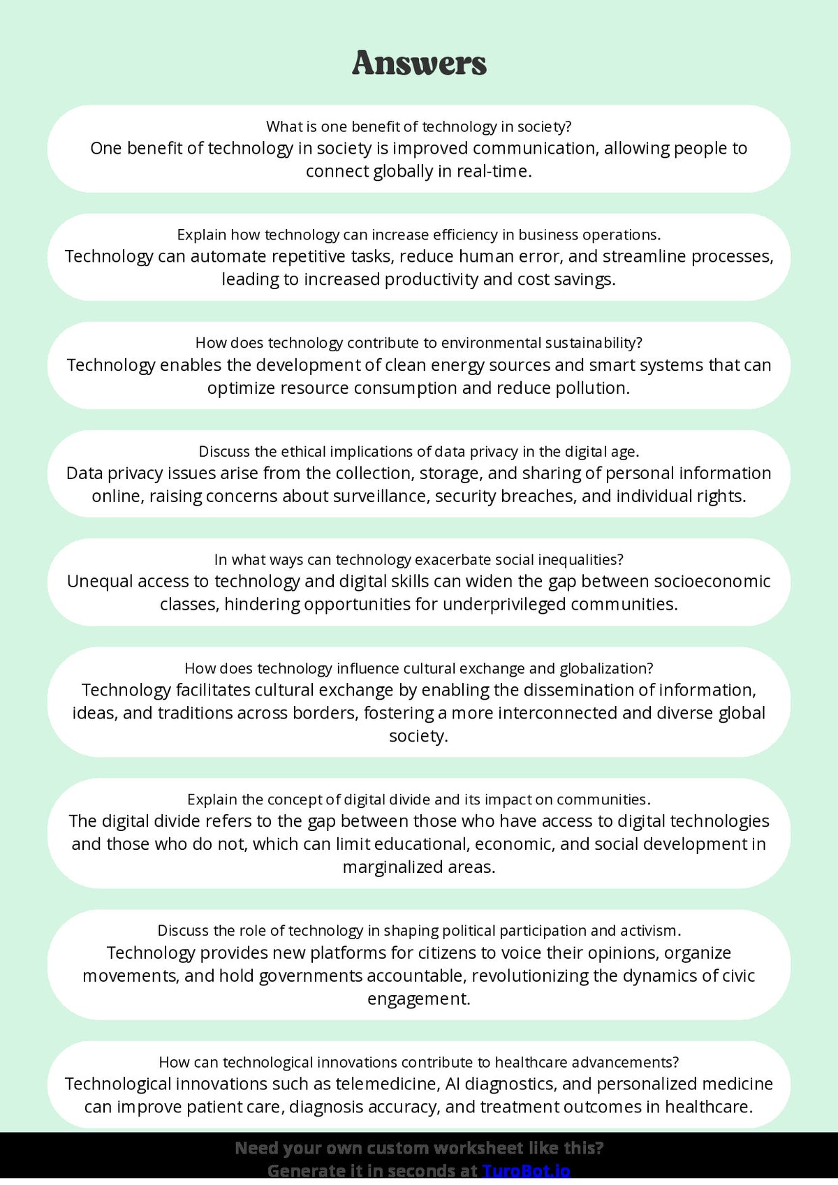 Free Worksheet - Year 8 Social Studies Technology and Society Benefits and Risks Multiple Choice