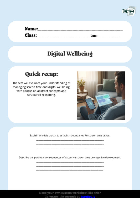 Free Worksheet - Year 10 Technology Managing Screen Time and Digital Wellbeing Short Answer Response