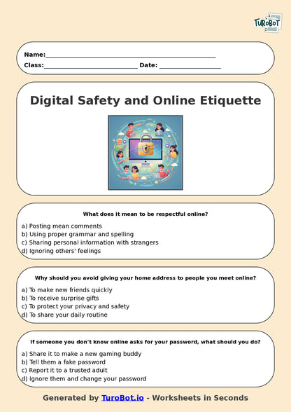 Year 5 Technology Multiple Choice Worksheet – Digital Safety and Online Etiquette