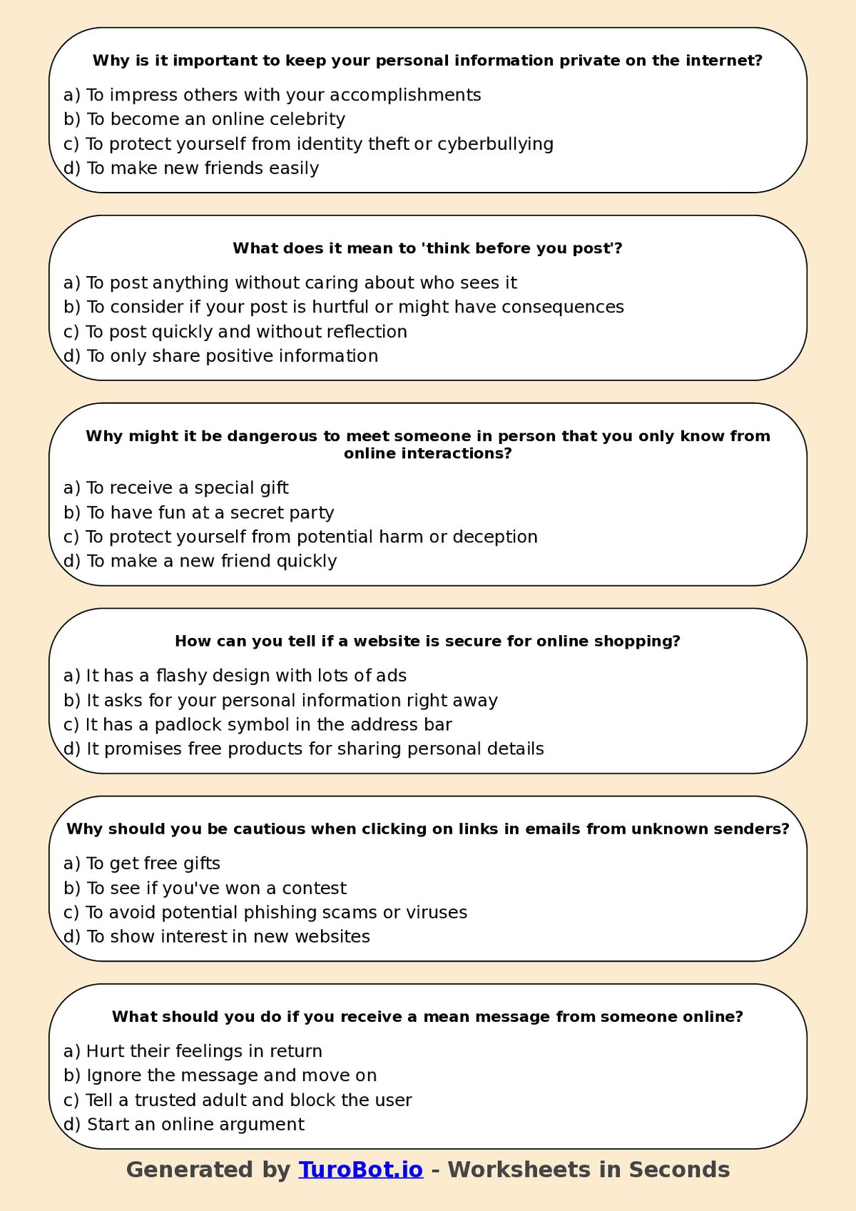 Year 5 Technology Multiple Choice Worksheet – Digital Safety and Online Etiquette