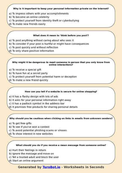 Year 5 Technology Multiple Choice Worksheet – Digital Safety and Online Etiquette