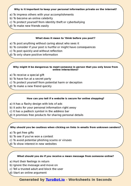 Year 5 Technology Multiple Choice Worksheet – Digital Safety and Online Etiquette