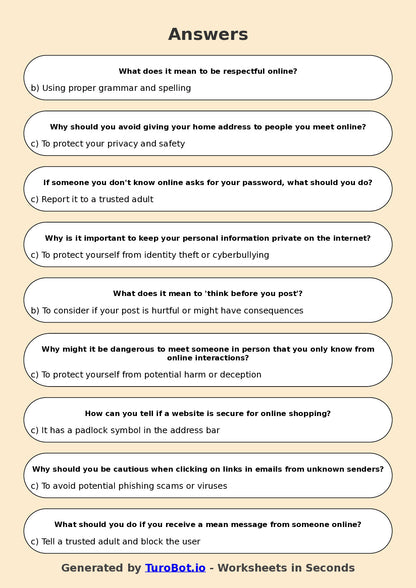Year 5 Technology Multiple Choice Worksheet – Digital Safety and Online Etiquette