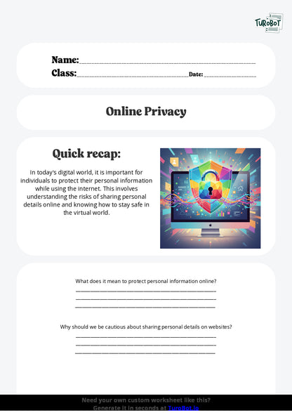 Free Worksheet - Year 6 Technology Protecting Personal Information Online Short Answer Response