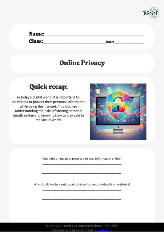 Free Worksheet - Year 6 Technology Protecting Personal Information Online Short Answer Response