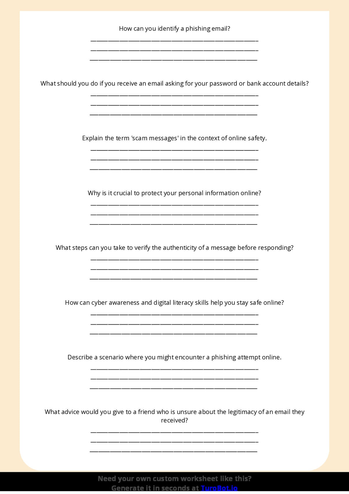 Free Worksheet - Year 6 Technology Recognising Phishing and Scam Messages Short Answer Response