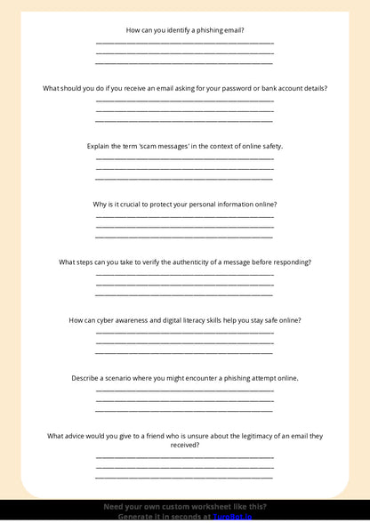 Free Worksheet - Year 6 Technology Recognising Phishing and Scam Messages Short Answer Response