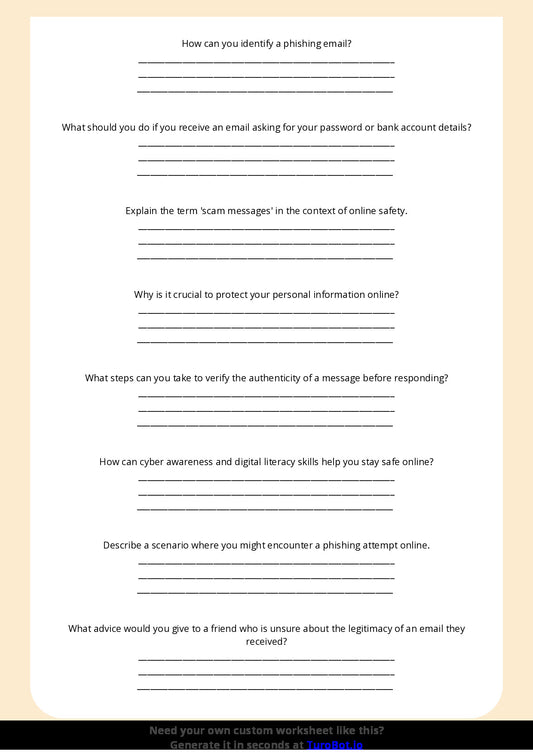 Free Worksheet - Year 6 Technology Recognising Phishing and Scam Messages Short Answer Response