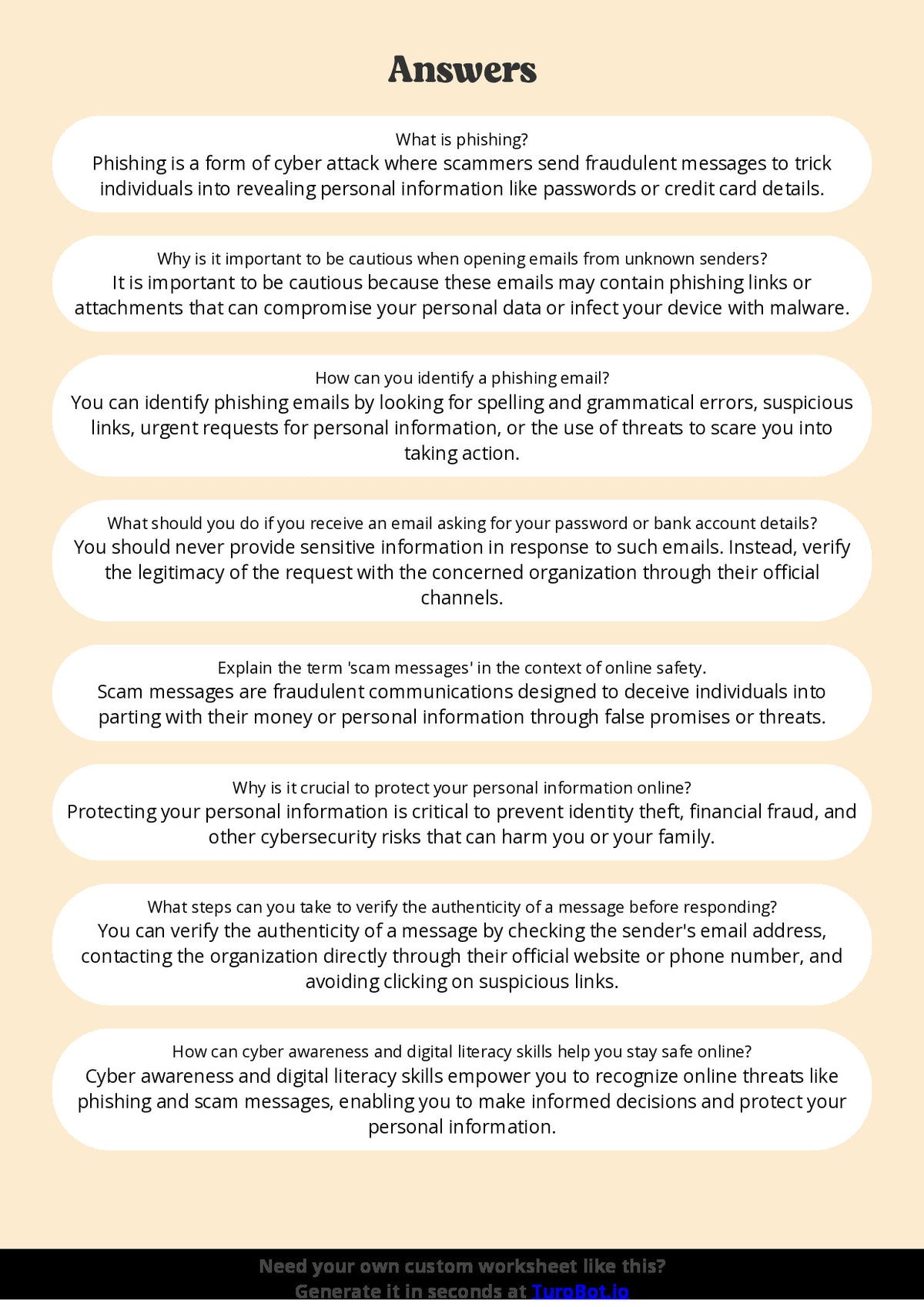 Free Worksheet - Year 6 Technology Recognising Phishing and Scam Messages Short Answer Response