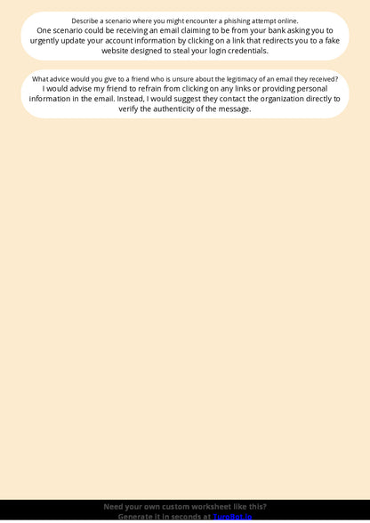 Free Worksheet - Year 6 Technology Recognising Phishing and Scam Messages Short Answer Response