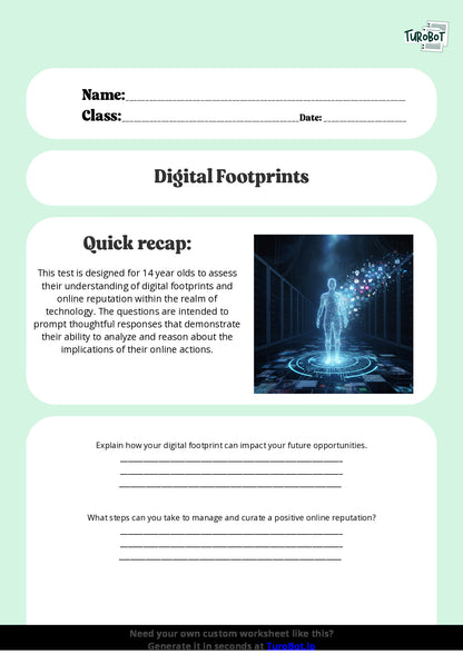 Free Worksheet - Year 9 Technology Digital Footprints and Online Reputation Short Answer Response