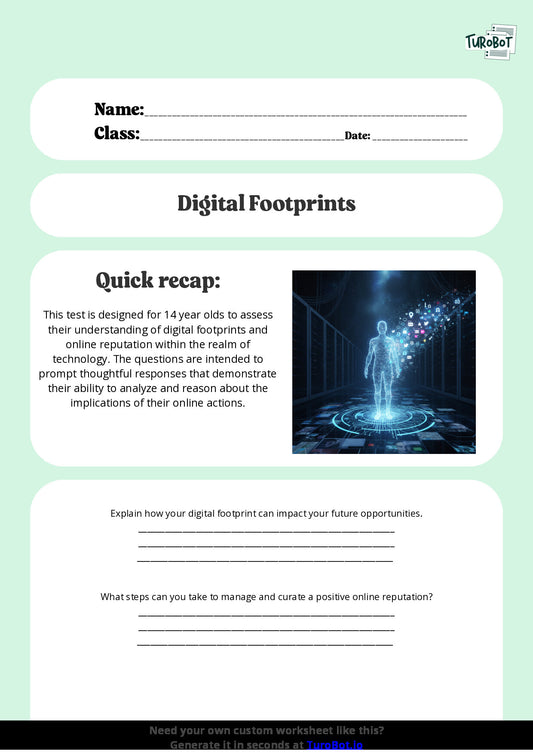 Free Worksheet - Year 9 Technology Digital Footprints and Online Reputation Short Answer Response