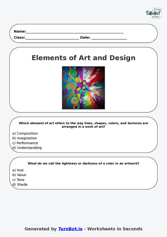 Year 5 Visual Arts Multiple Choice Worksheet – Elements of Art and Design