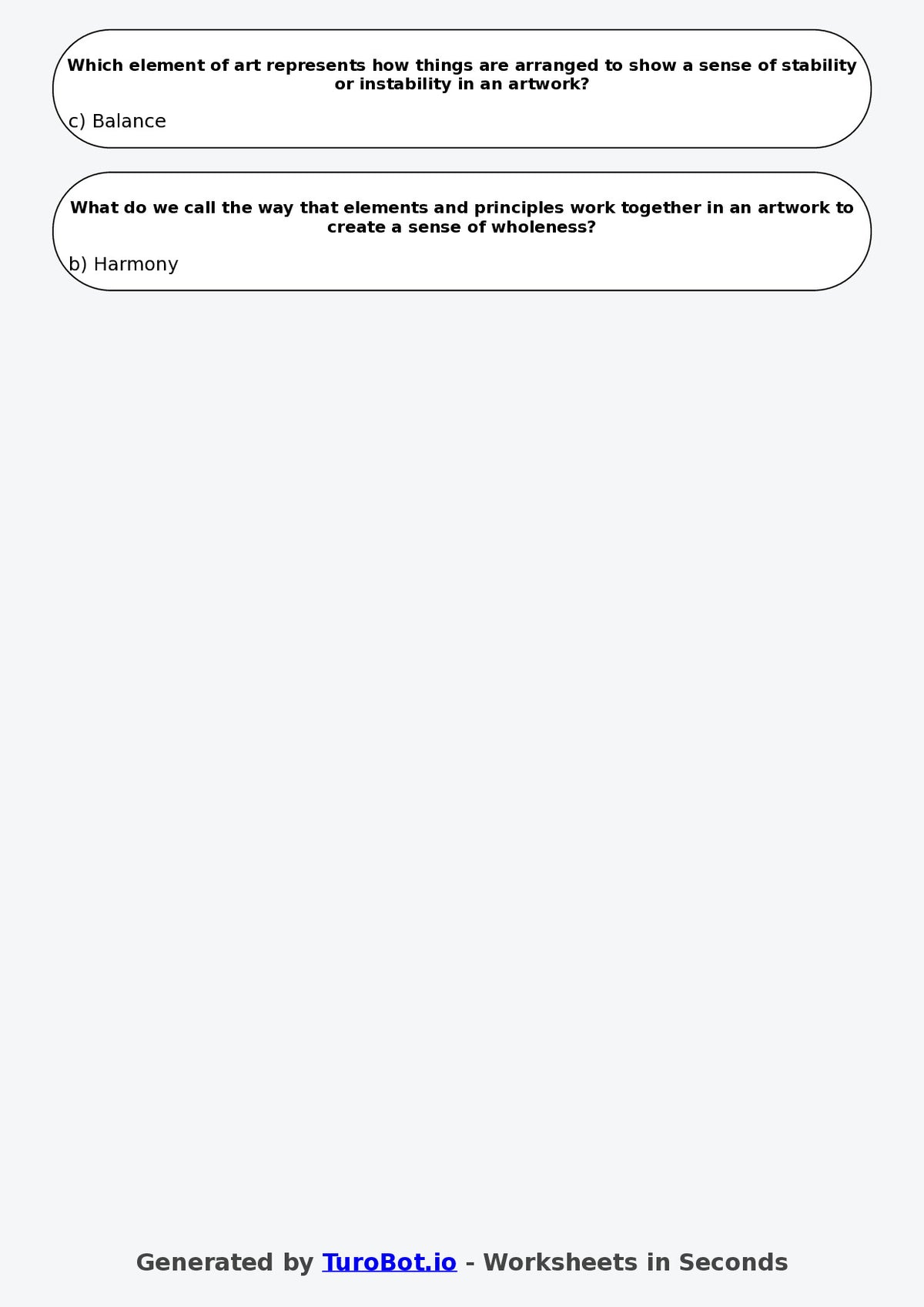Year 5 Visual Arts Multiple Choice Worksheet – Elements of Art and Design