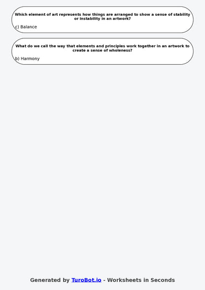 Year 5 Visual Arts Multiple Choice Worksheet – Elements of Art and Design