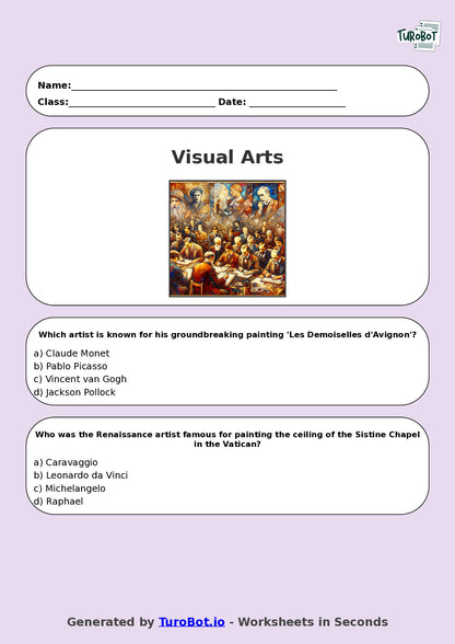 Year 6 Visual Arts Multiple Choice Worksheet – Famous Artists Overview