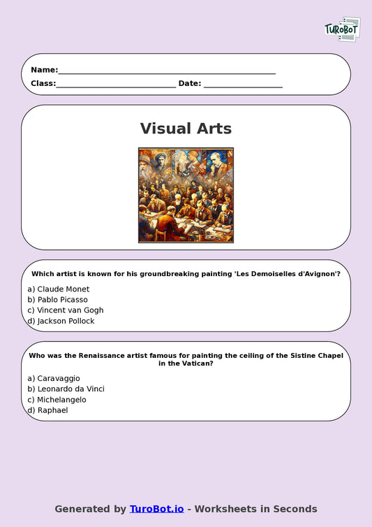 Year 6 Visual Arts Multiple Choice Worksheet – Famous Artists Overview