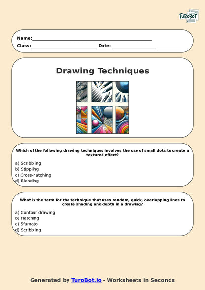Year 7 Visual Arts Multiple Choice Worksheet – Drawing Techniques