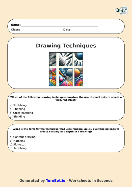 Year 7 Visual Arts Multiple Choice Worksheet – Drawing Techniques