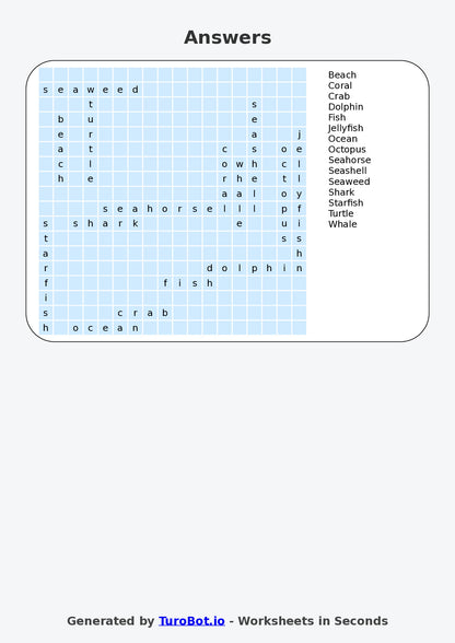 Vocabulary - Year 3 - Find a Word - Ocean Life – Free Find a Word Worksheet